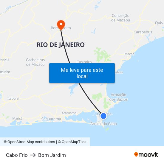 Cabo Frio to Bom Jardim map