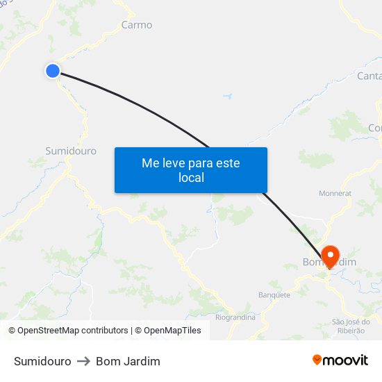 Sumidouro to Bom Jardim map