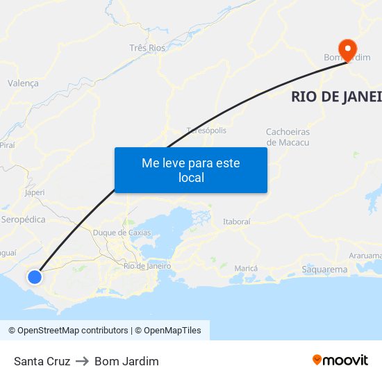 Santa Cruz to Bom Jardim map