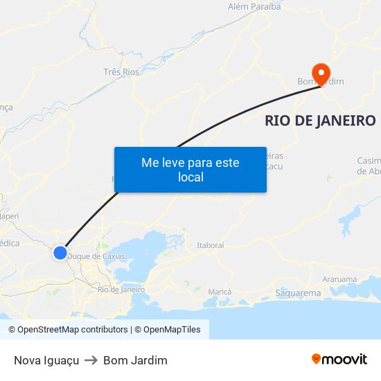 Nova Iguaçu to Bom Jardim map
