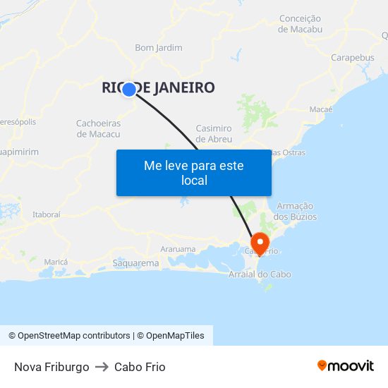 Nova Friburgo to Cabo Frio map