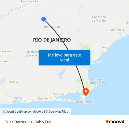 Duas Barras to Cabo Frio map