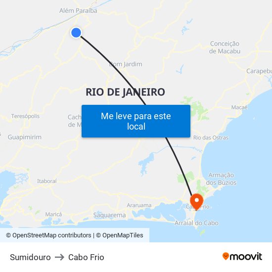 Sumidouro to Cabo Frio map