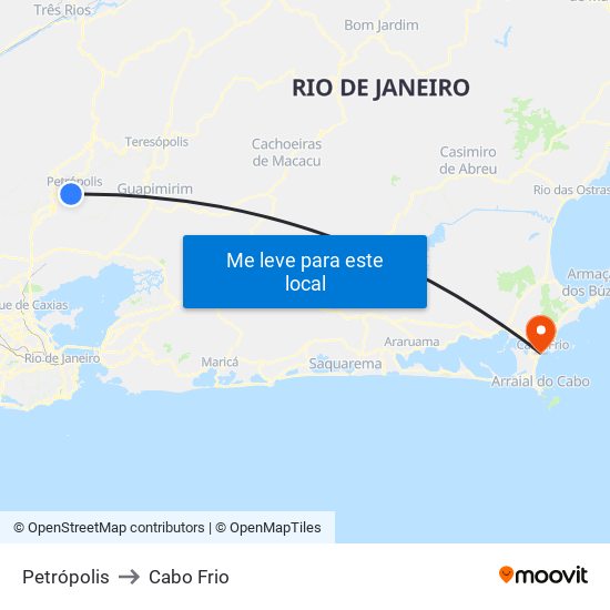 Petrópolis to Cabo Frio map