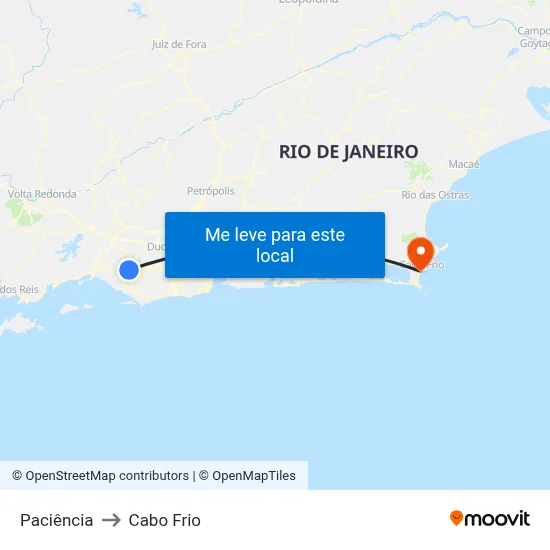 Paciência to Cabo Frio map