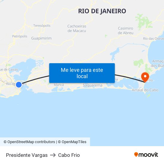 Presidente Vargas to Cabo Frio map