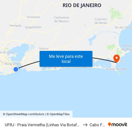 UFRJ - Praia Vermelha (Linhas Via Botafogo) to Cabo Frio map