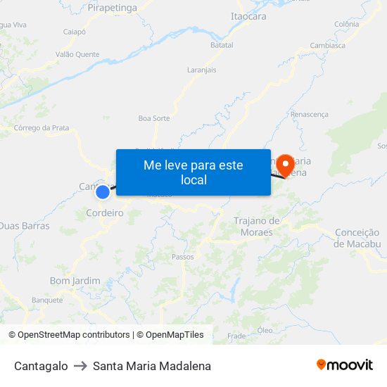 Cantagalo to Santa Maria Madalena map