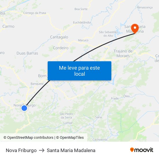 Nova Friburgo to Santa Maria Madalena map