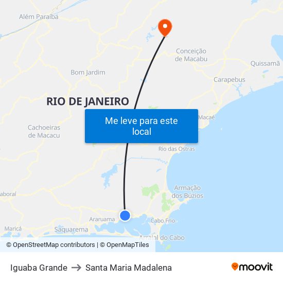 Iguaba Grande to Santa Maria Madalena map