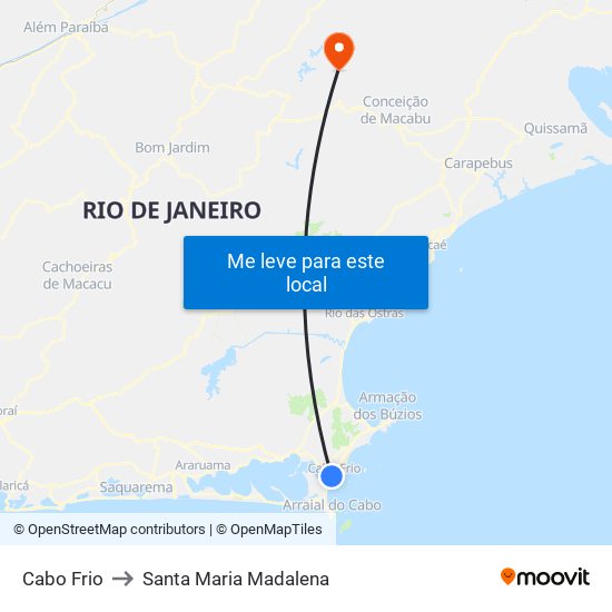 Cabo Frio to Santa Maria Madalena map
