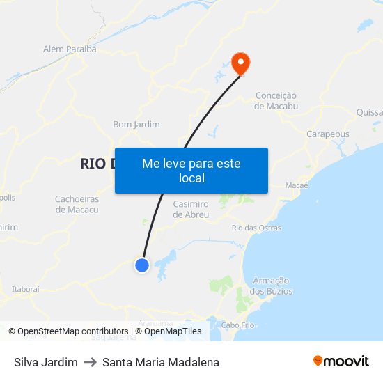 Silva Jardim to Santa Maria Madalena map