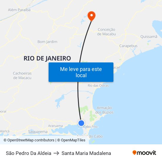 São Pedro Da Aldeia to Santa Maria Madalena map