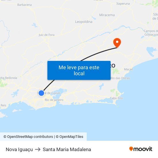 Nova Iguaçu to Santa Maria Madalena map