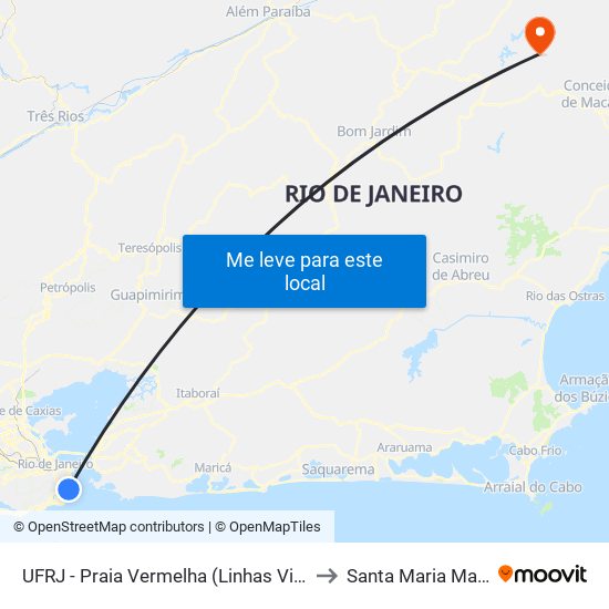 UFRJ - Praia Vermelha (Linhas Via Botafogo) to Santa Maria Madalena map