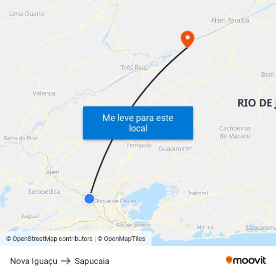 Nova Iguaçu to Sapucaia map