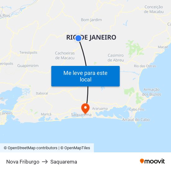 Nova Friburgo to Saquarema map