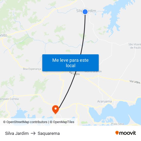 Silva Jardim to Saquarema map