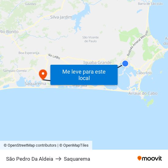 São Pedro Da Aldeia to Saquarema map