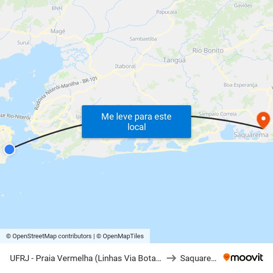 UFRJ - Praia Vermelha (Linhas Via Botafogo) to Saquarema map