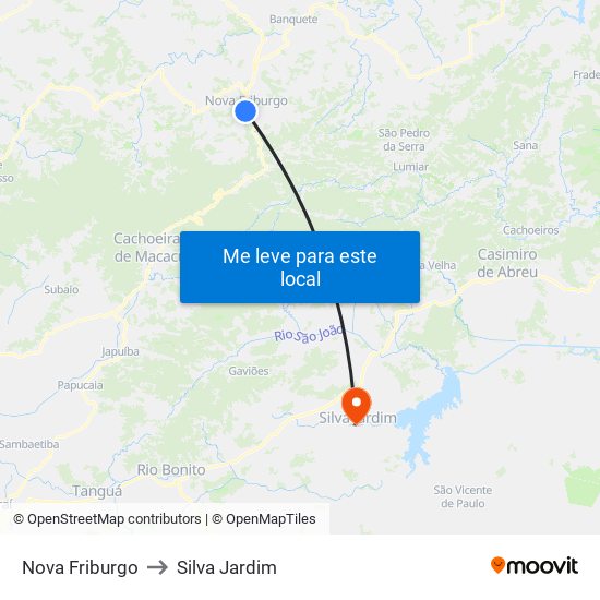 Nova Friburgo to Silva Jardim map