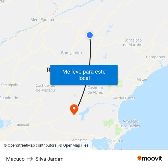 Macuco to Silva Jardim map