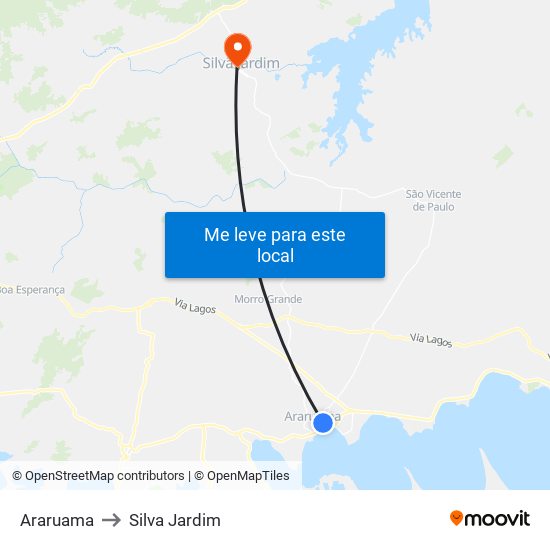 Araruama to Silva Jardim map