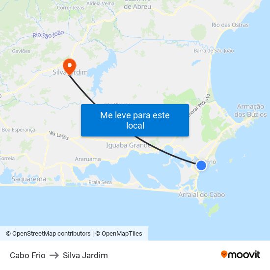 Cabo Frio to Silva Jardim map