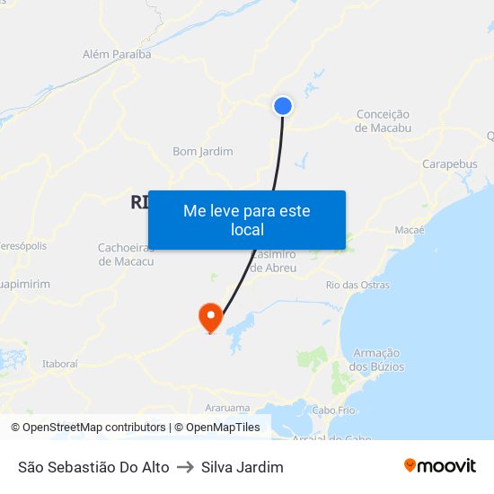 São Sebastião Do Alto to Silva Jardim map