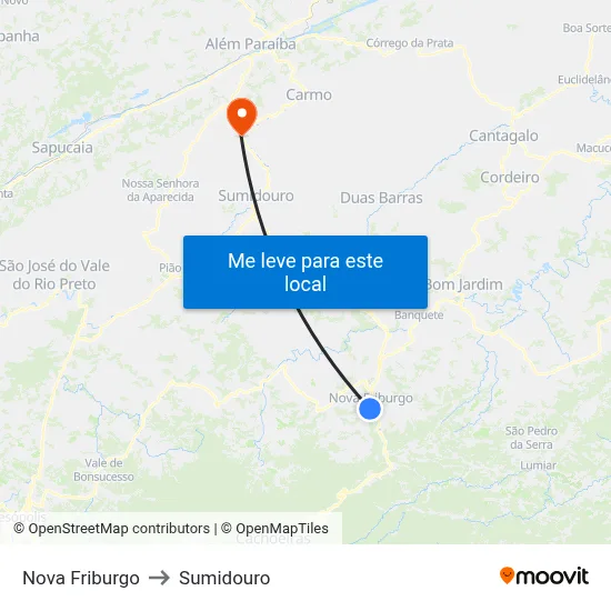 Nova Friburgo to Sumidouro map