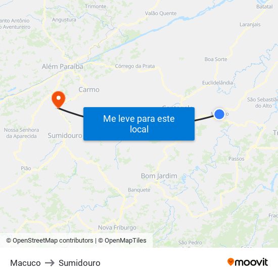 Macuco to Sumidouro map