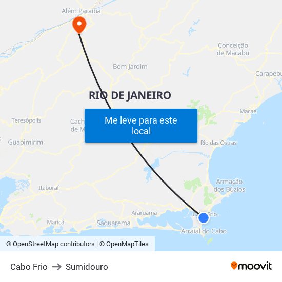 Cabo Frio to Sumidouro map