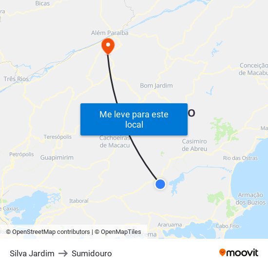Silva Jardim to Sumidouro map