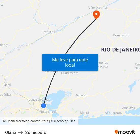 Olaria to Sumidouro map