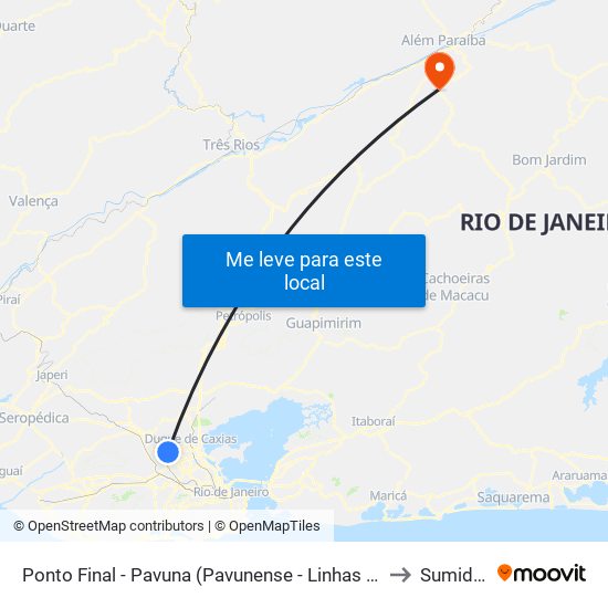 Ponto Final - Pavuna (Pavunense - Linhas 615, 687 E 688) to Sumidouro map