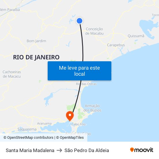 Santa Maria Madalena to São Pedro Da Aldeia map