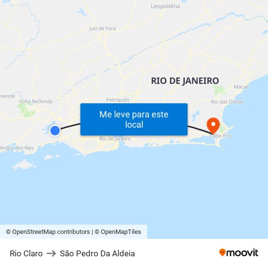 Rio Claro to São Pedro Da Aldeia map