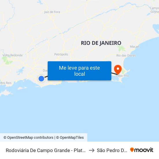 Rodoviária De Campo Grande - Plataforma A (Jabour) to São Pedro Da Aldeia map