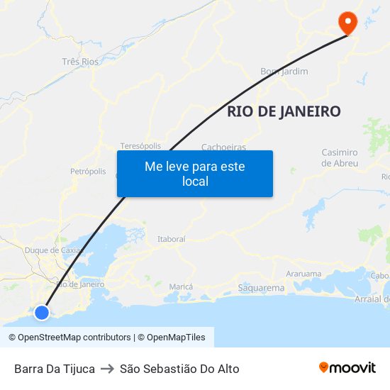 Barra Da Tijuca to São Sebastião Do Alto map