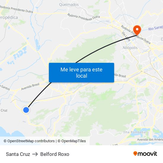 Santa Cruz to Belford Roxo map