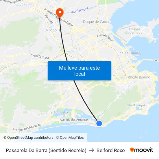 Passarela Da Barra (Sentido Recreio) to Belford Roxo map