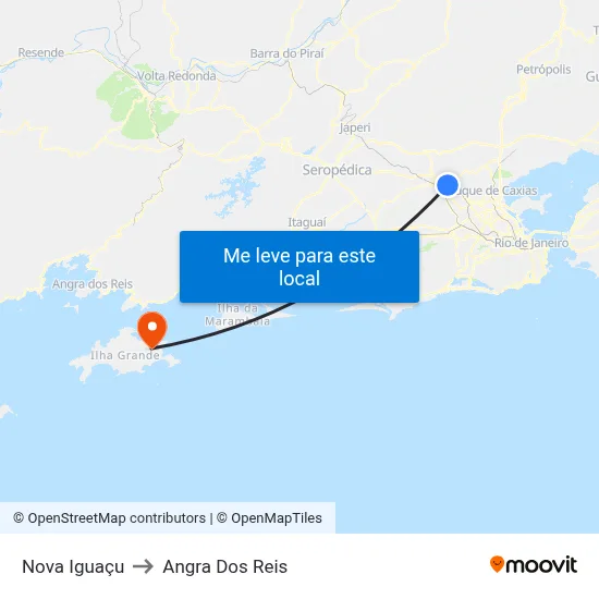 Nova Iguaçu to Angra Dos Reis map