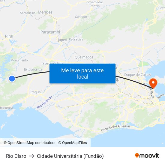 Rio Claro to Cidade Universitária (Fundão) map
