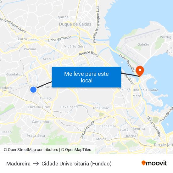 Madureira to Cidade Universitária (Fundão) map