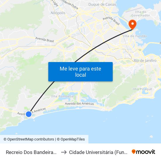 Recreio Dos Bandeirantes to Cidade Universitária (Fundão) map