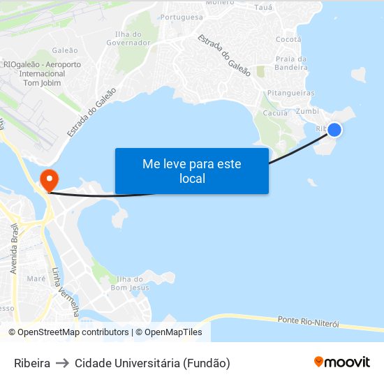 Ribeira to Cidade Universitária (Fundão) map