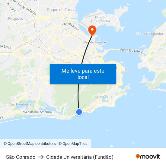 São Conrado to Cidade Universitária (Fundão) map