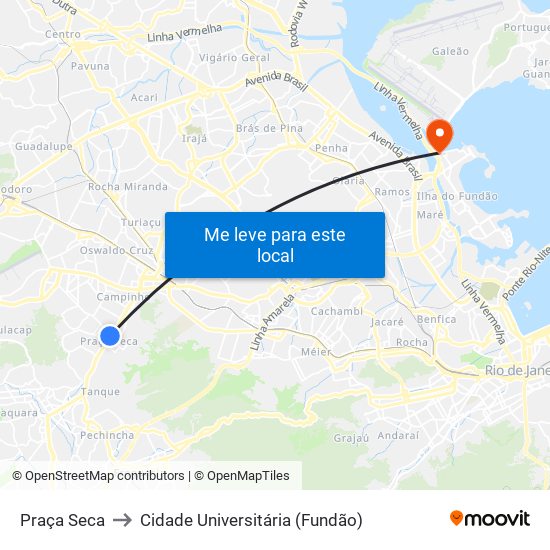 Praça Seca to Cidade Universitária (Fundão) map