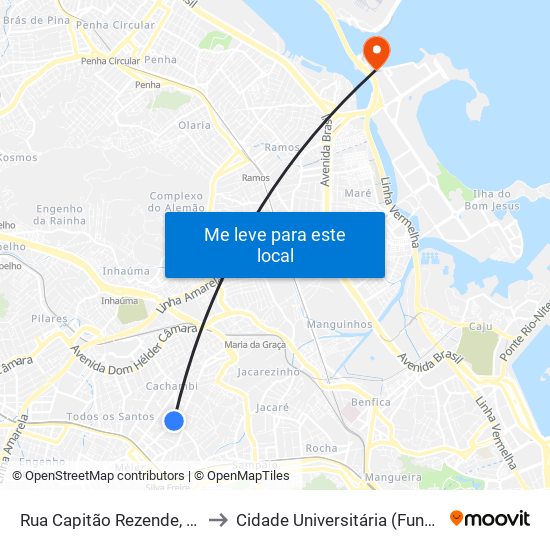 Rua Capitão Rezende, 620 to Cidade Universitária (Fundão) map