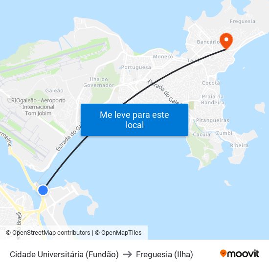 Cidade Universitária (Fundão) to Freguesia (Ilha) map